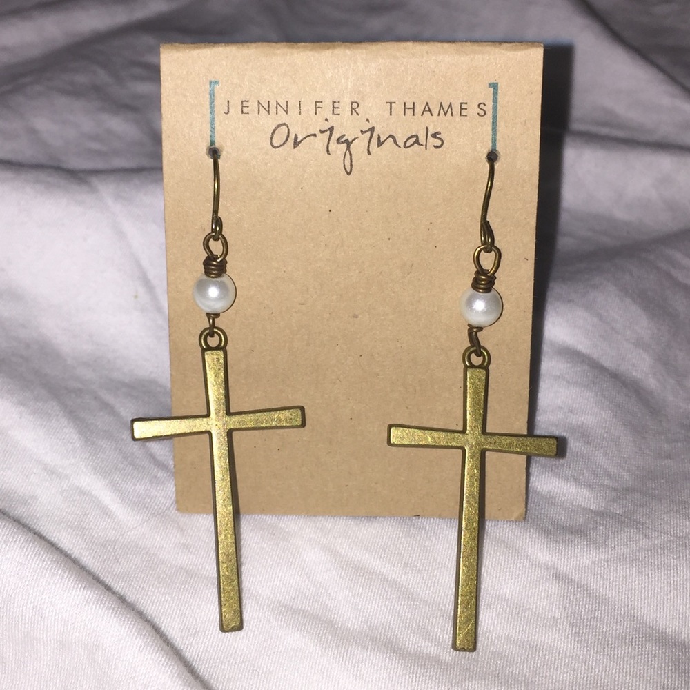 Pearl cross earrings